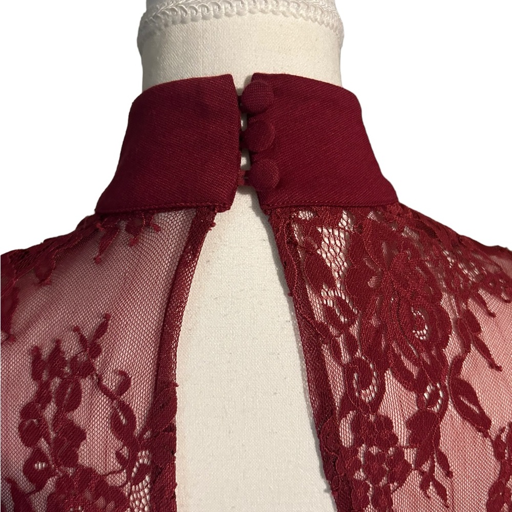 TOBI High Neck Backless Maroon Bodycon Dress w/ See-Thru Lace - Picture 7 of 13